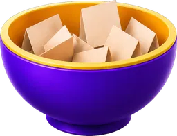 Paarse bowl vol opgevouwen briefjes