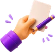 Hand die met een potlood een kaartje schrijft